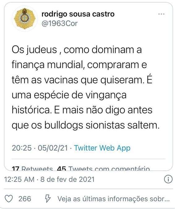 הציוץ של הבכיר הפורטוגלי // צילום מסך מתוך טוויטר